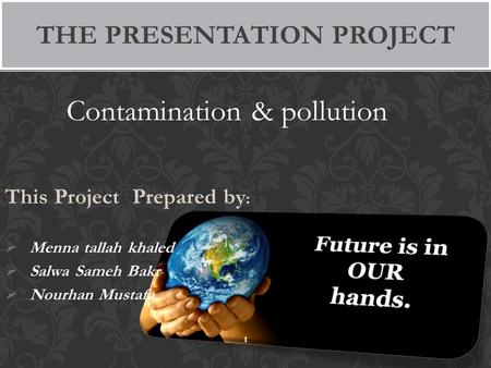 Contamination & pollution This Project Prepared by :  Menna tallah khaled  Salwa Sameh Bakr  Nourhan Mustafa THE PRESENTATION PROJECT 1.