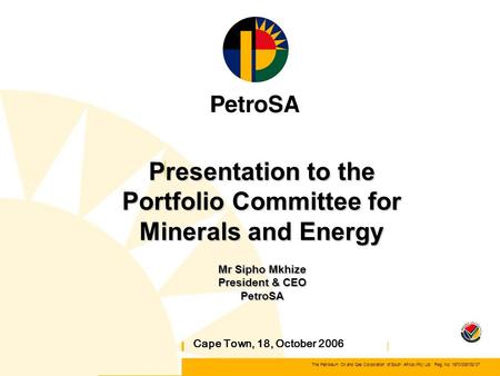 Presentation to the Portfolio Committee for Minerals and Energy