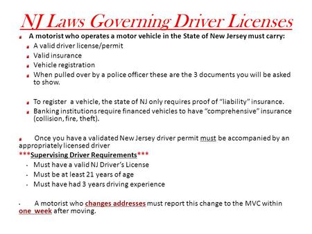 NJ Laws Governing Driver Licenses