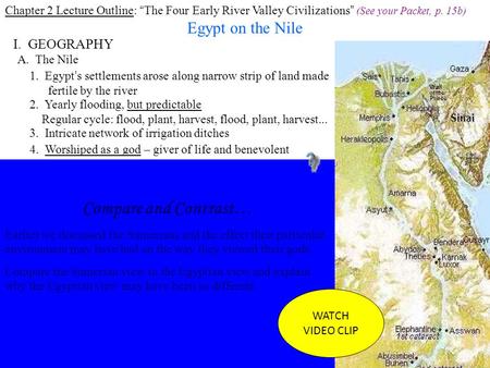 Compare and Contrast… Egypt on the Nile I. GEOGRAPHY