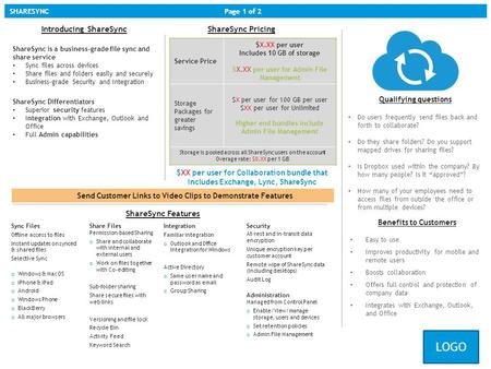 SHARESYNCPage 1 of 2 ShareSync is a business-grade file sync and share service Sync files across devices Share files and folders easily and securely Business-grade.