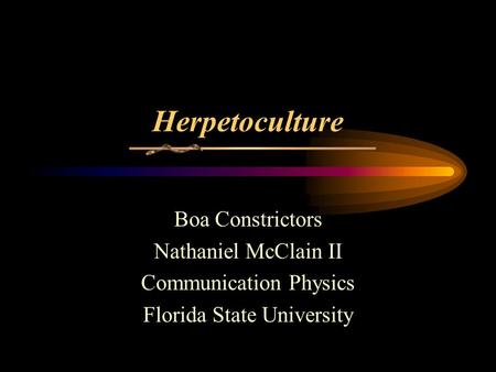 Herpetoculture Boa Constrictors Nathaniel McClain II Communication Physics Florida State University.