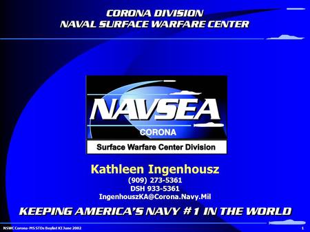 1NSWC Corona-MS STDs Buylist KI June 2002 Kathleen Ingenhousz (909) 273-5361 DSH 933-5361