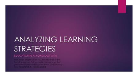 ANALYZING LEARNING STRATEGIES