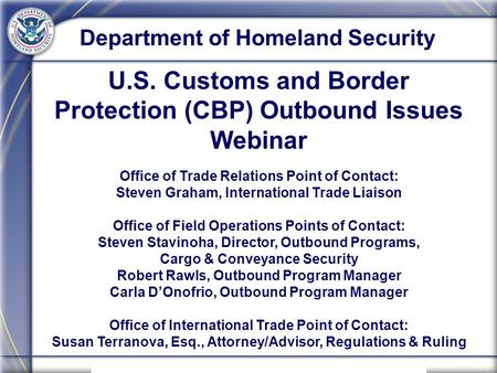 U.S. Customs and Border Protection (CBP) Outbound Issues Webinar