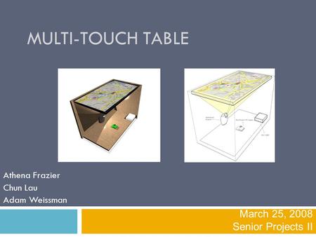 MULTI-TOUCH TABLE Athena Frazier Chun Lau Adam Weissman March 25, 2008 Senior Projects II.