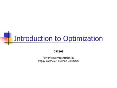 Introduction to Optimization