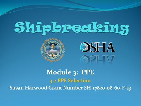 Module 3: PPE 3.2 PPE Selection Susan Harwood Grant Number SH-17820-08-60-F-23.