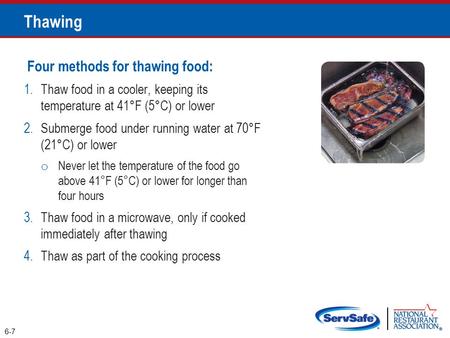 Thawing Four methods for thawing food: