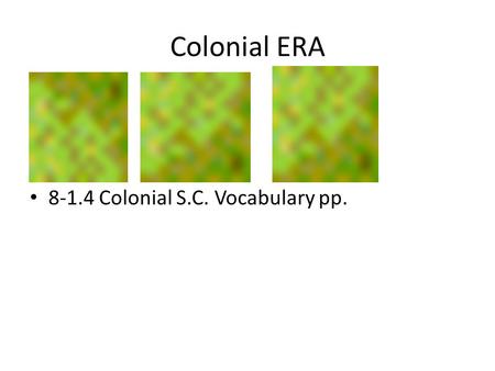 Colonial ERA 8-1.4 Colonial S.C. Vocabulary pp.. Colonial South Carolina 8-1.4 Explain the significance of enslaved and free Africans in the developing.