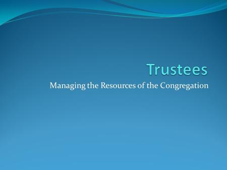 Managing the Resources of the Congregation. Support Church Vision Partner with God to make disciples of Jesus Christ for the transformation of the world.