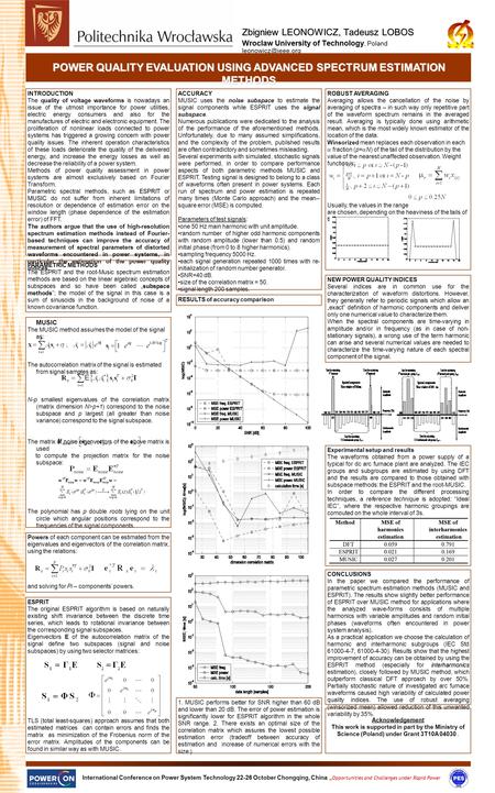 Zbigniew LEONOWICZ, Tadeusz LOBOS Wroclaw University of Technology Wroclaw University of Technology, Poland International Conference.