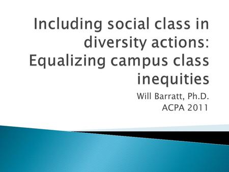 Will Barratt, Ph.D. ACPA 2011.  To provide you with a language and more complex models about class to give you more agency with the topic  To provide.