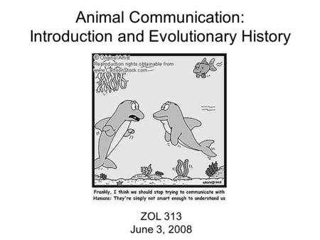 Animal Communication: Introduction and Evolutionary History ZOL 313 June 3, 2008.