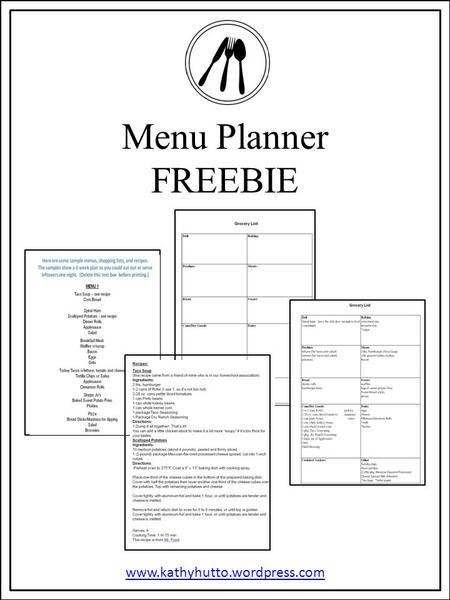 Menu Planner FREEBIE www.kathyhutto.wordpress.com.