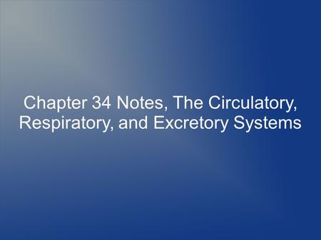 Chapter 34 Notes, The Circulatory, Respiratory, and Excretory Systems