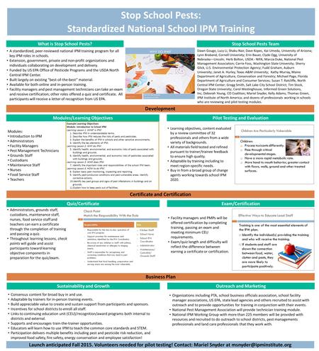 A standardized, peer-reviewed national IPM training program for all key IPM roles in schools. Extension, government, private and non-profit organizations.