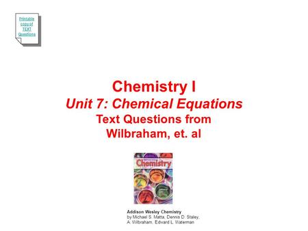 Unit 7: Chemical Equations