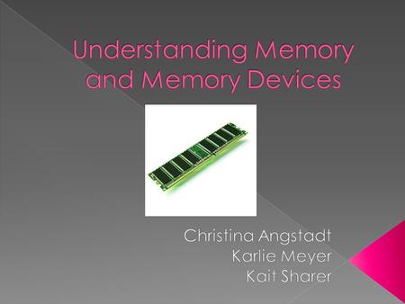 1. History 2. Intel 1103 3. Memory Modules 4. Volatile vs. Non-Volatile 5. ECC Memory 6. Single Sided vs. Double Sided 7. Parity vs. Non-Parity 8. What.