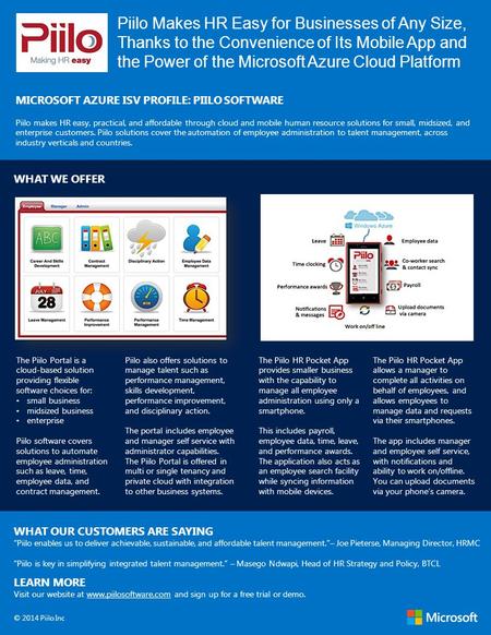 Piilo Makes HR Easy for Businesses of Any Size, Thanks to the Convenience of Its Mobile App and the Power of the Microsoft Azure Cloud Platform MICROSOFT.