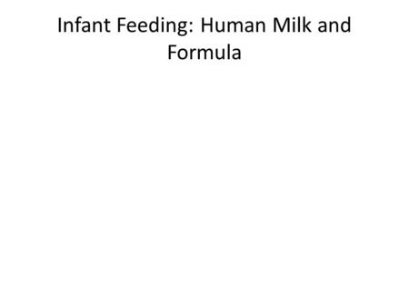 Infant Feeding: Human Milk and Formula. Infant Feeding: History and Perspective Human Milk Human Milk Substitutes Science, Medicine and Industry.