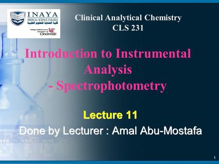 Introduction to Instrumental Analysis - Spectrophotometry