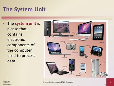 The System Unit The system unit is a case that contains electronic components of the computer used to process data Discovering Computers 2012: Chapter.