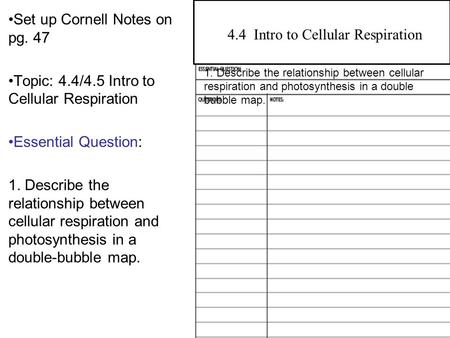 4.4 Intro to Cellular Respiration