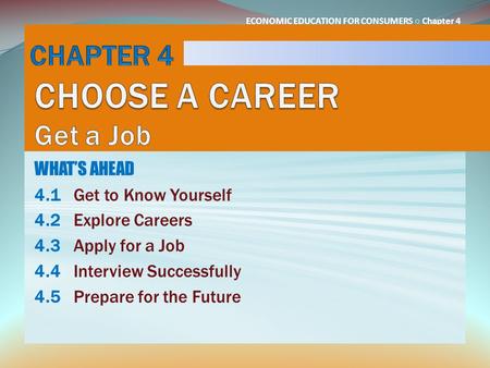 CHAPTER 4 CHOOSE A CAREER Get a Job