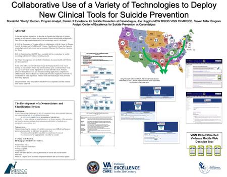 Collaborative Use of a Variety of Technologies to Deploy New Clinical Tools for Suicide Prevention Donald M. “Gordy” Gordon, Program Analyst, Center of.