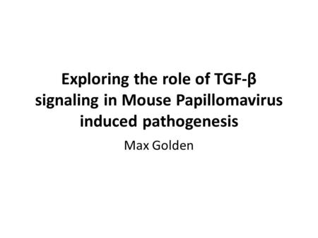 Exploring the role of TGF-β signaling in Mouse Papillomavirus induced pathogenesis Max Golden.