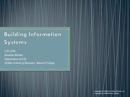 CIS 2200 Kannan Mohan Department of CIS Zicklin School of Business, Baruch College Copyright © 2009 John Wiley & Sons, Inc. Copyright © 2009 Kannan Mohan.