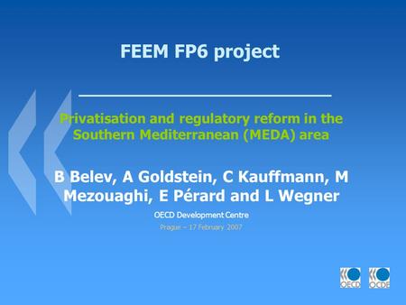 FEEM FP6 project Privatisation and regulatory reform in the Southern Mediterranean (MEDA) area B Belev, A Goldstein, C Kauffmann, M Mezouaghi, E Pérard.