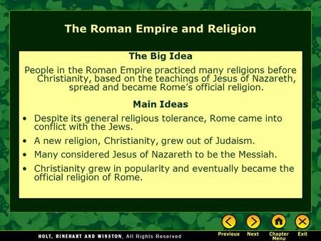 The Roman Empire and Religion