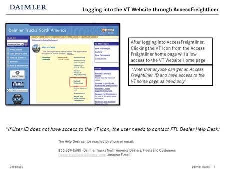 Logging into the VT Website through AccessFreightliner