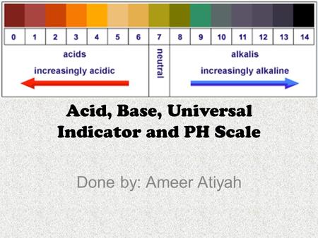 Acid, Base, Universal Indicator and PH Scale Done by: Ameer Atiyah.