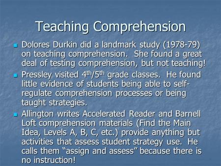 Teaching Comprehension