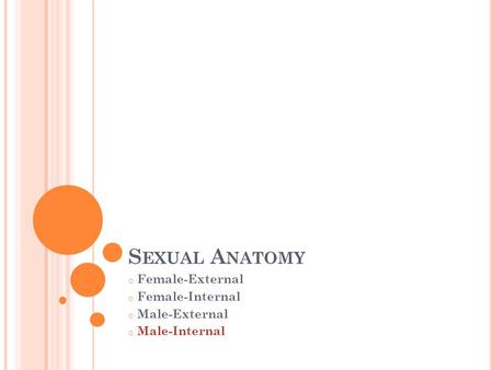 S EXUAL A NATOMY o Female-External o Female-Internal o Male-External o Male-Internal.