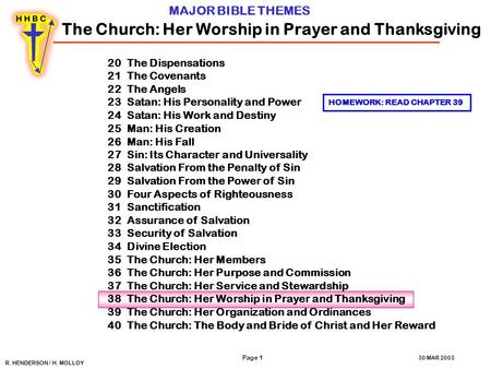 The Church: Her Worship in Prayer and Thanksgiving