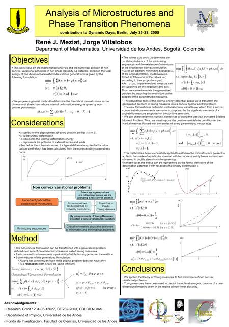 Analysis of Microstructures and Phase Transition Phenomena contribution to Dynamic Days, Berlin, July 25-28, 2005 René J. Meziat, Jorge Villalobos Department.