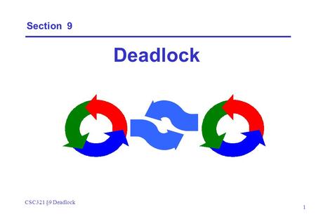 CSC321 §9 Deadlock 1 Section 9 Deadlock. CSC321 §9 Deadlock 2 Deadlock: four necessary and sufficient conditions  Serially reusable resources: the processes.