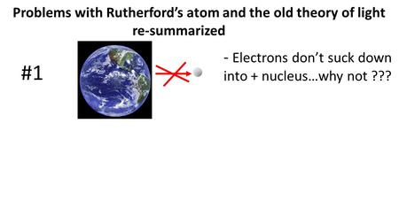 Problems with Rutherford’s atom and the old theory of light re-summarized - Electrons don’t suck down into + nucleus…why not ??? #1.