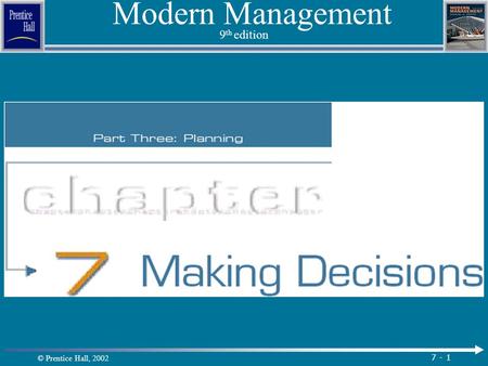 © Prentice Hall, 2002 7 - 1 Modern Management 9 th edition.