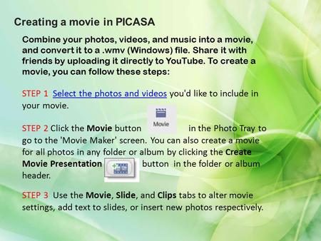 Creating a movie in PICASA