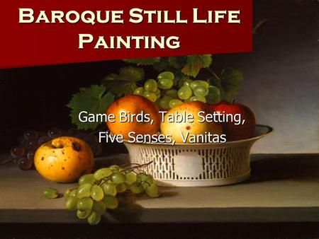 Baroque Still Life Painting Game Birds, Table Setting, Five Senses, Vanitas.