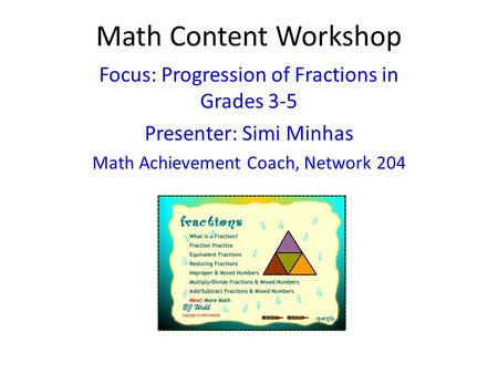 Math Content Workshop Focus: Progression of Fractions in Grades 3-5