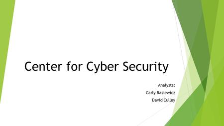 Center for Cyber Security Analysts: Carly Rasiewicz David Culley.