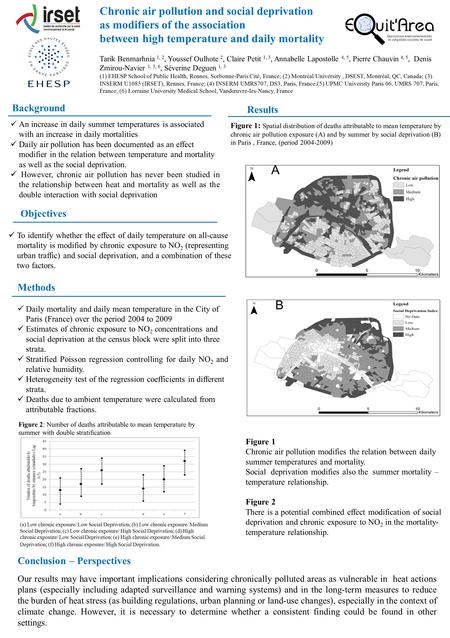 Chronic air pollution and social deprivation as modifiers of the association between high temperature and daily mortality Tarik Benmarhnia 1, 2, Youssef.