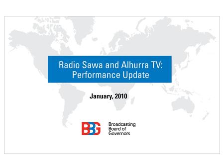 Title Slide. Data Sources Alhurra & Radio Sawa Surveys COUNTRYYEAR OF LATEST SURVEYCOVERAGESAMPLE Algeria2007Urban centers of 10 Northern provinces1,504.