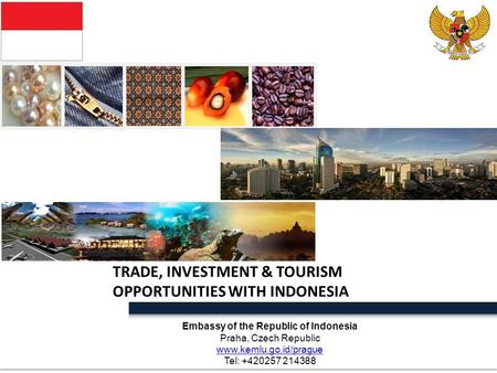 M I N I S T R Y O F T R A D E KEMENTE RIAN REPUBLIK INDONESIA PERDAGANG AN TRADE, INVESTMENT & TOURISM OPPORTUNITIES WITH INDONESIA Embassy of the Republic.